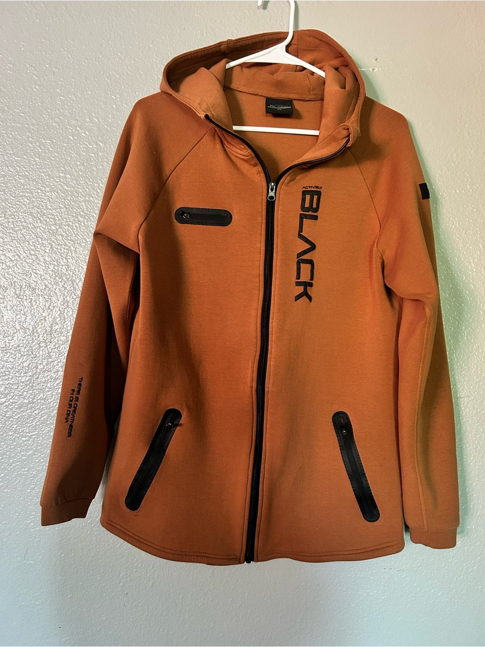 RARE Actively Black Performance Tech Full Zip Hoodie Orange Rust Small